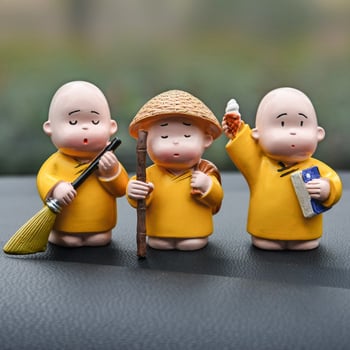 Set od 3 smolnih figurica za automobil – zen redovnici