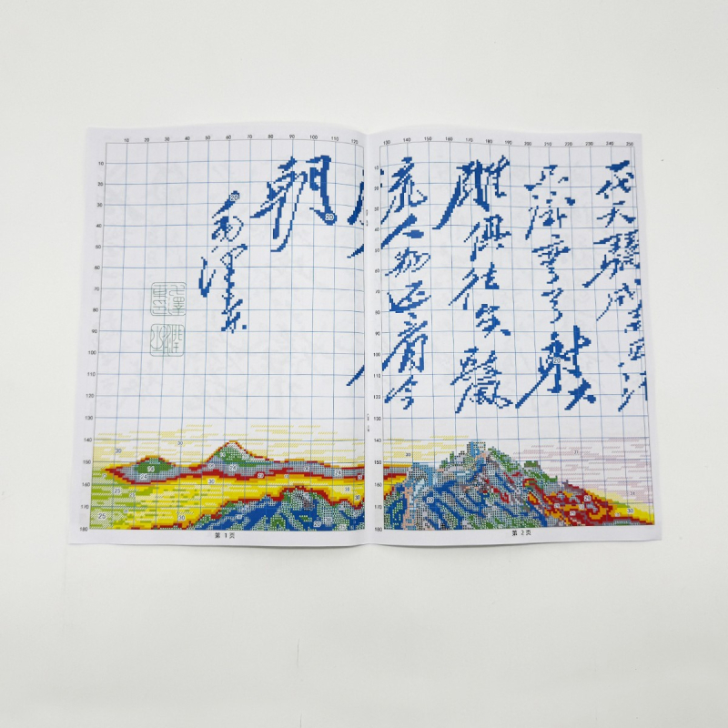 Keresztszemes készlet: Spring in Qingyuan – Nagy Fal tájkép a nappaliba, részleges hímzés falikép