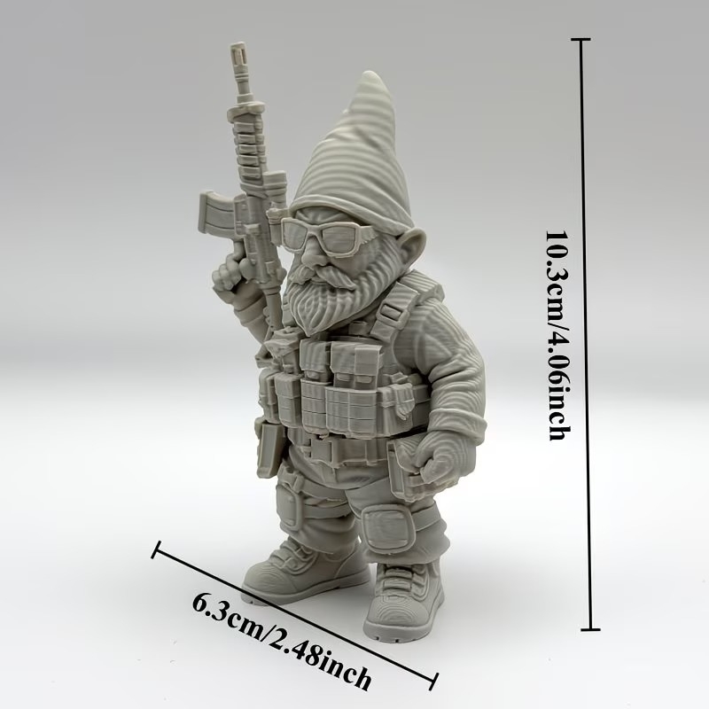 3D-nyomtatott kerti gnóm katona figura növényállvány vagy könyvespolc dekorációhoz