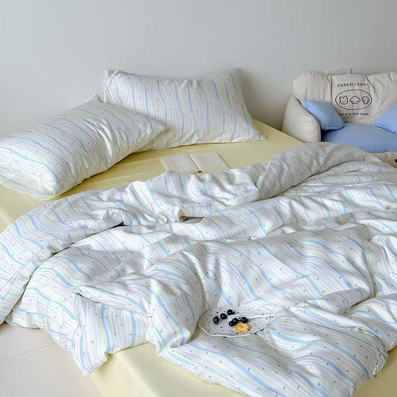 Tencel Lyocell četverodijelni set posteljine s osvježavajućim osjećajem — navlaka za pokrivač, plahta, elastično plahtu i jastučnice
