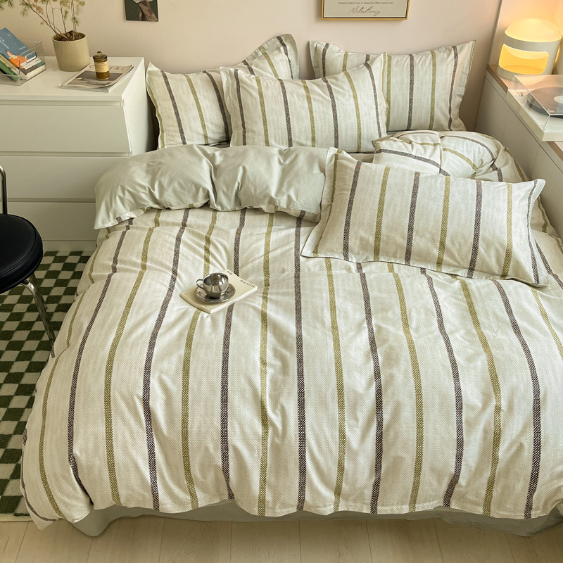 Set posteljine od 100% pamuka, Muji stil prugastog uzorka, četverodjelni set
