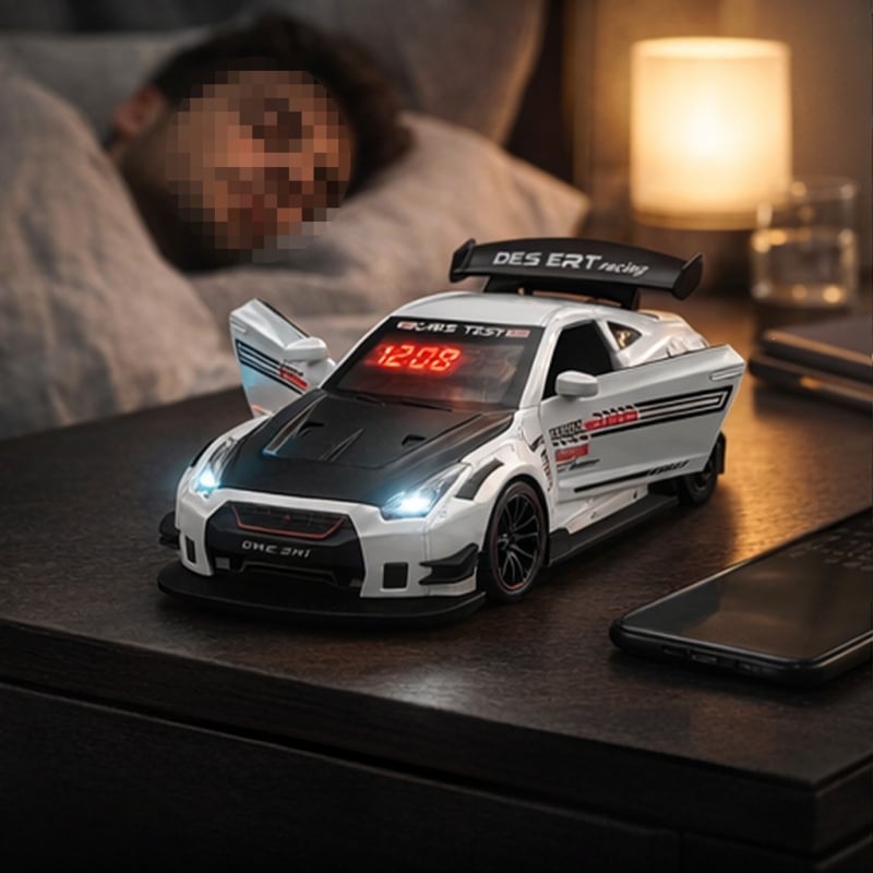 Ceas deșteptător cu sunet de motor de supercar și efecte de lumină LED, scară 1:2