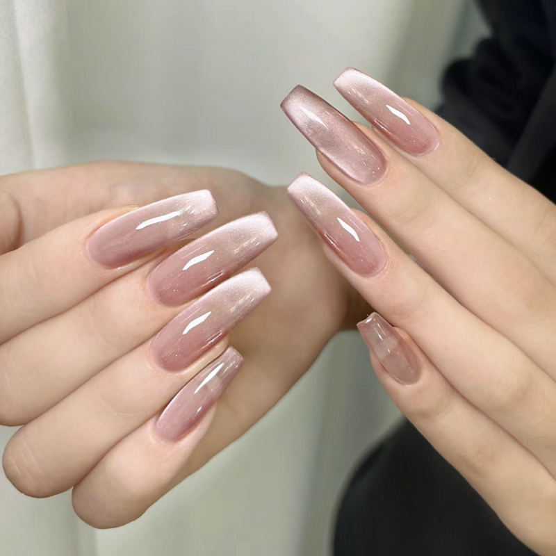 SP-145 Cat-Eye ružičasti gel nokti, 10 kom, spremni za nošenje