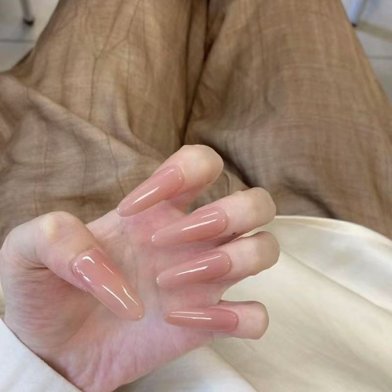Polu ručno izrađeni nokti u nude nijansi, jednobojni, set od 10 komada