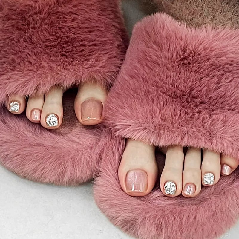 JZ-132 Naljepnice za nokte s efektom mačjeg oka, nude ružičasta s glitterom i punim kristalima, završene, za žene
