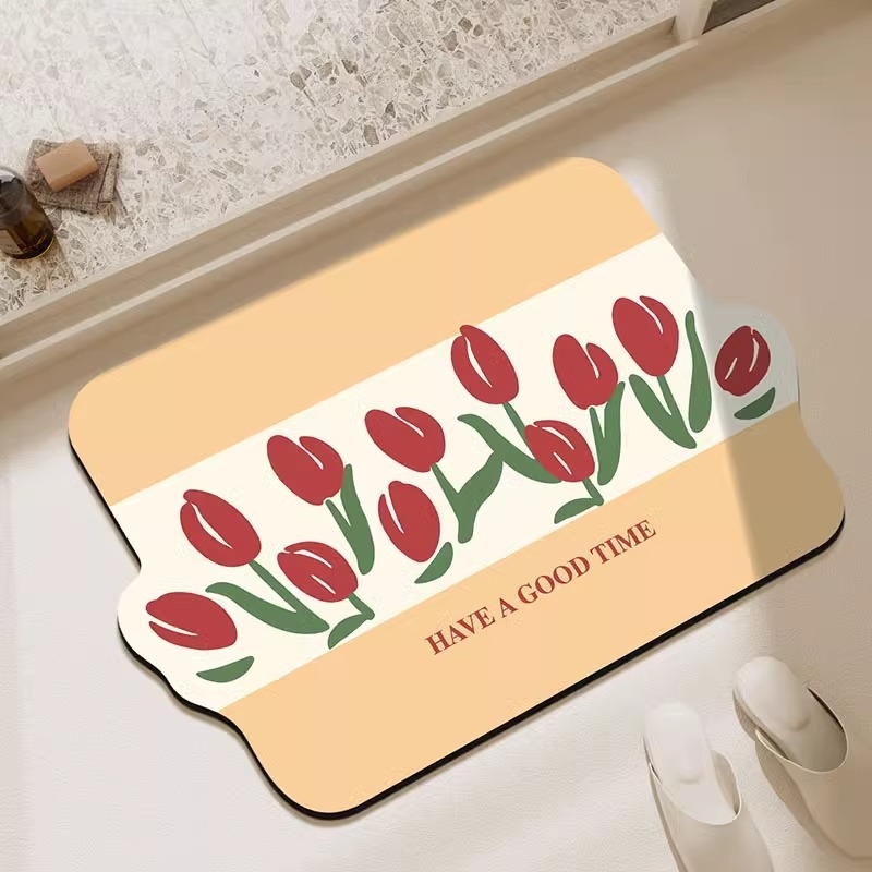 Cvjetni kupaonski tepih, upija vodu, brzo se suši, protuklizni, mekan za WC i kupaonicu.