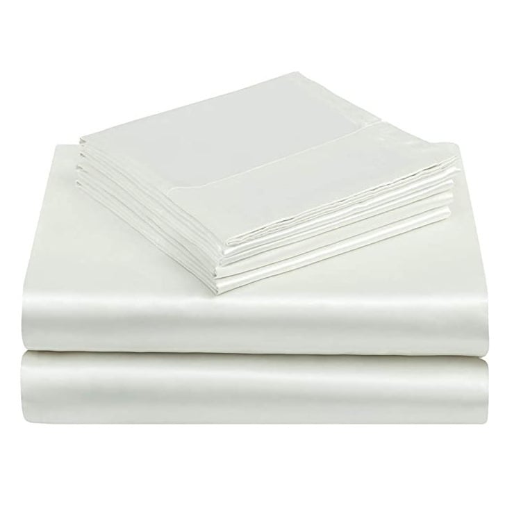 Σετ σεντονιών από Tencel (Lyocell), τεσσάρων τεμαχίων, περιλαμβάνει σεντόνι με λάστιχο, σεντόνι και μαξιλαροθήκες· μονόχρωμο, ύφανση twill, αντιδραστικό βαφή, καλοκαίρι