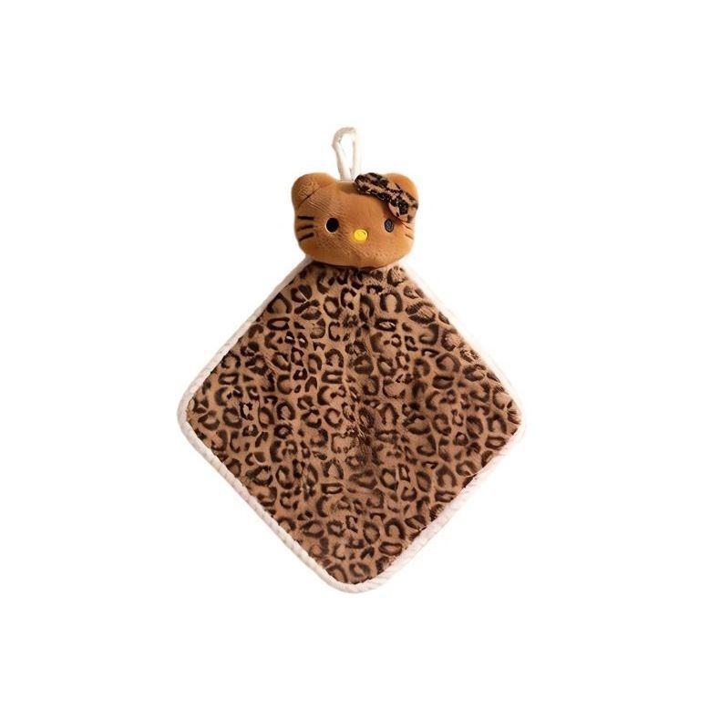 Leopard mintás kéztörlő plüss macska dizájnnal, vastag, gyors nedvszívó, szálmentes, akasztóval a konyhába.