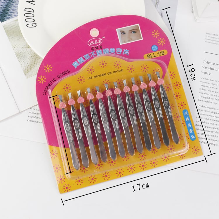 Set de 12 cleme pentru sprânene din oțel inoxidabil – instrument de înfrumusețare
