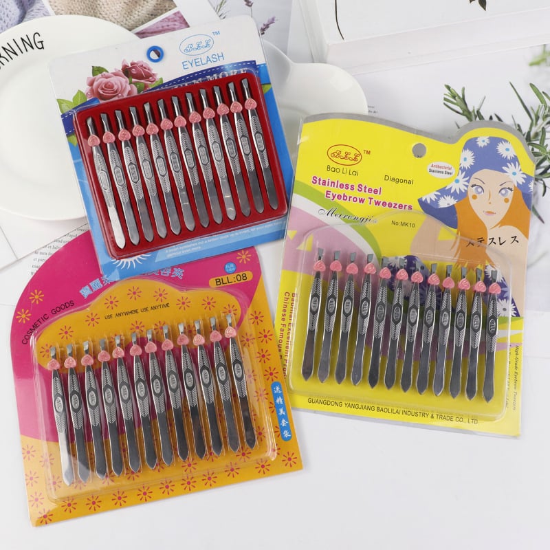 Set de 12 cleme pentru sprânene din oțel inoxidabil – instrument de înfrumusețare