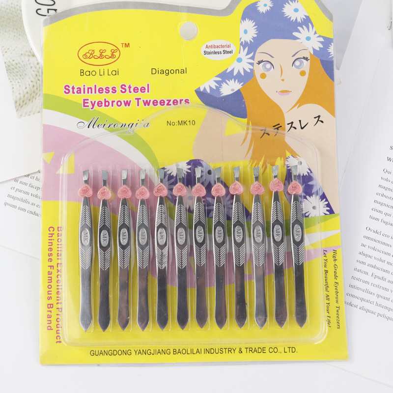 Set de 12 cleme pentru sprânene din oțel inoxidabil – instrument de înfrumusețare