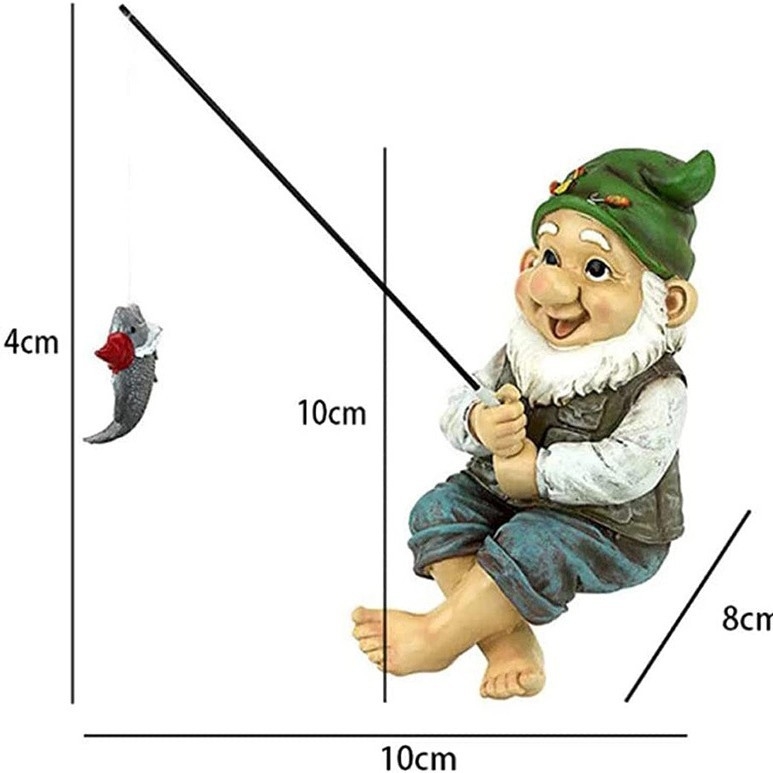 Figura od smole: starac s bijelom bradom koji lovi ribu, ukras za vanjski vrt