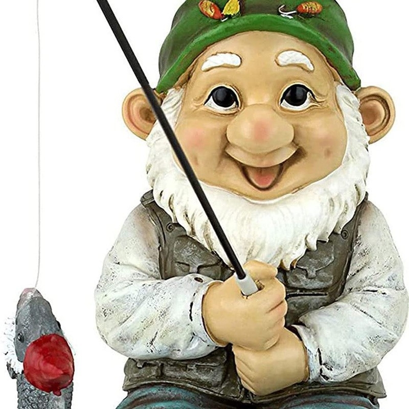 Figura od smole: starac s bijelom bradom koji lovi ribu, ukras za vanjski vrt
