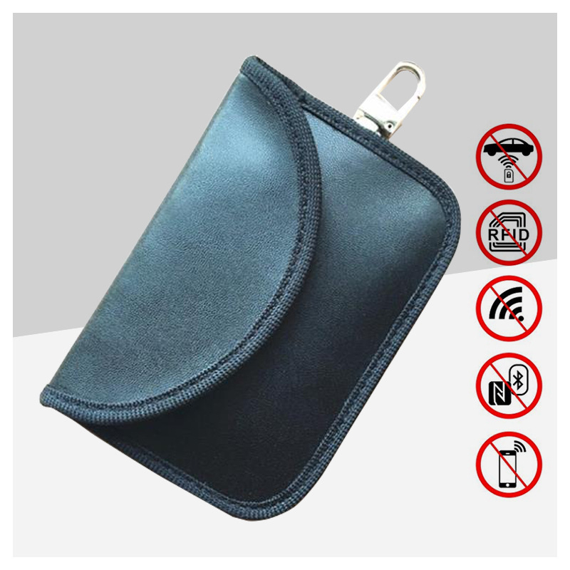 2024 Θήκη κλειδιών με RFID θωράκιση, μαύρο PU δέρμα, αντικλοπική κάλυμμα για τηλεχειριστήριο αυτοκινήτου