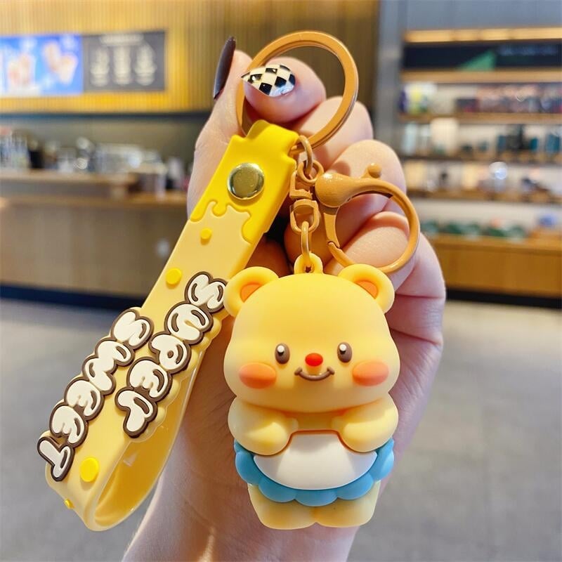 Urșuleț cremă de unt – breloc chei, pandantiv drăguț pentru geantă, ornament pluș creativ, cadou de absolvire