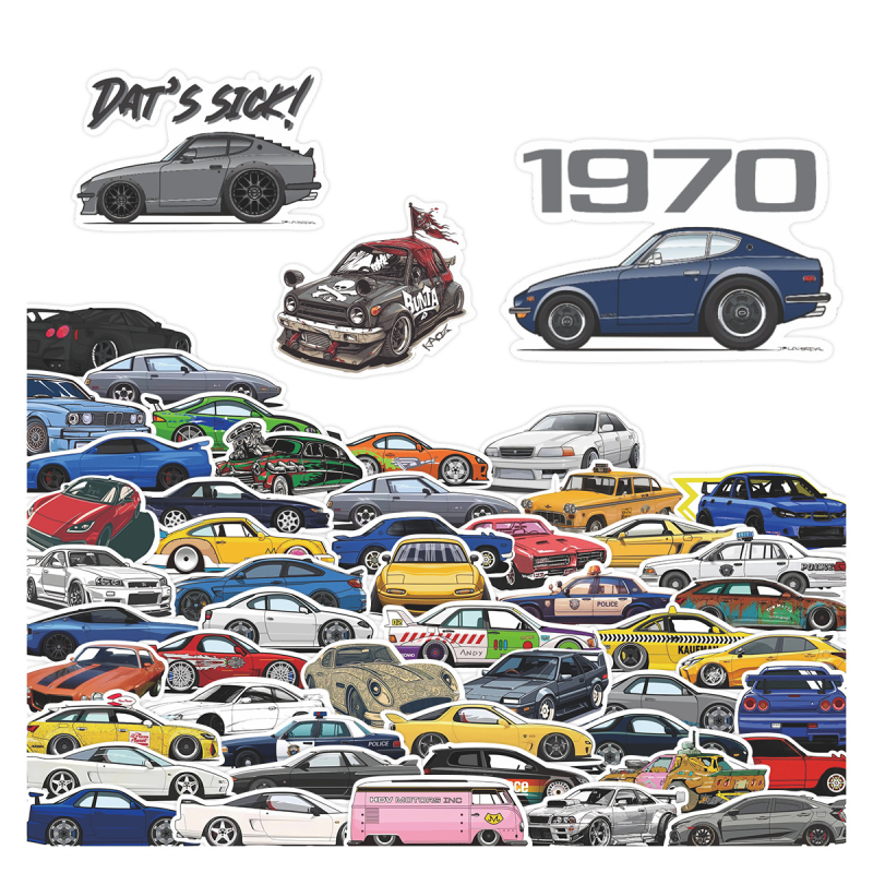 52-dijelni set modernih auto-kulturnih naljepnica za sportske i retro automobile, vodootporne dekorativne naljepnice za prtljagu i planer
