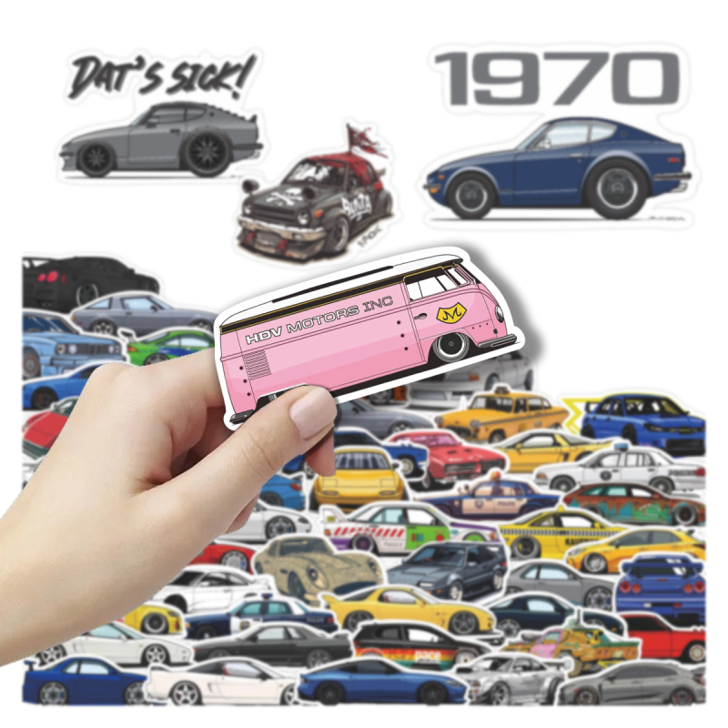 52-dijelni set modernih auto-kulturnih naljepnica za sportske i retro automobile, vodootporne dekorativne naljepnice za prtljagu i planer