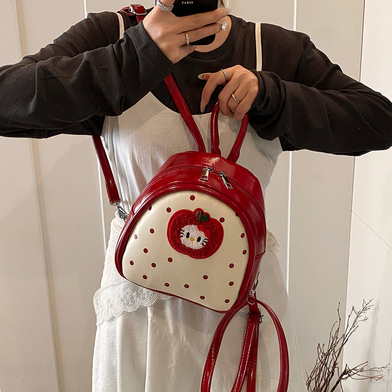 Mini slatka ruksak s motivom jabuke i točkica, ruksak s dva kaiša, korejski stil za djevojčice, 2025 nova verzija, pogodna za svakodnevno nošenje