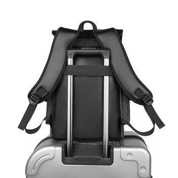 Rucsac bărbați cu capacitate mare pentru afaceri și naveta zilnică, aspect elegant și de înaltă calitate, material PU, model dungat, compatibil cu laptop de 8 inch.
