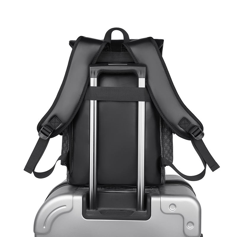 Rucsac bărbați cu capacitate mare pentru afaceri și naveta zilnică, aspect elegant și de înaltă calitate, material PU, model dungat, compatibil cu laptop de 8 inch.
