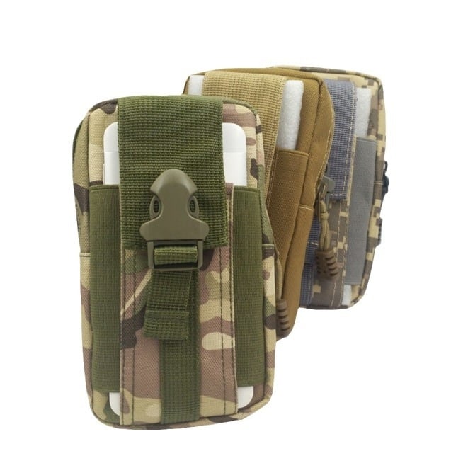 Borsetă de talie pentru bărbați, outdoor, cu buzunar pentru telefon, anti-furt, material Oxford impermeabil, camuflaj, dimensiuni 10.5 × 17.5 × 4 cm