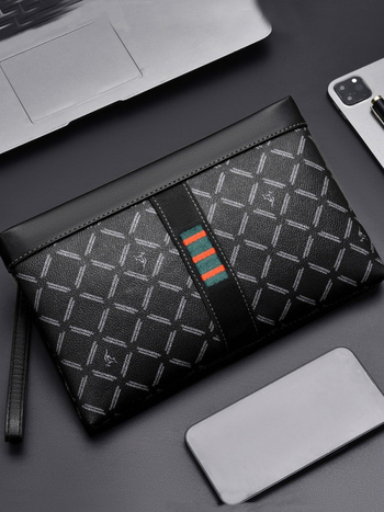Geantă clutch pentru bărbați, stil plic, PVC, model geometric, pentru afaceri, compatibilă cu laptop de 8 inci