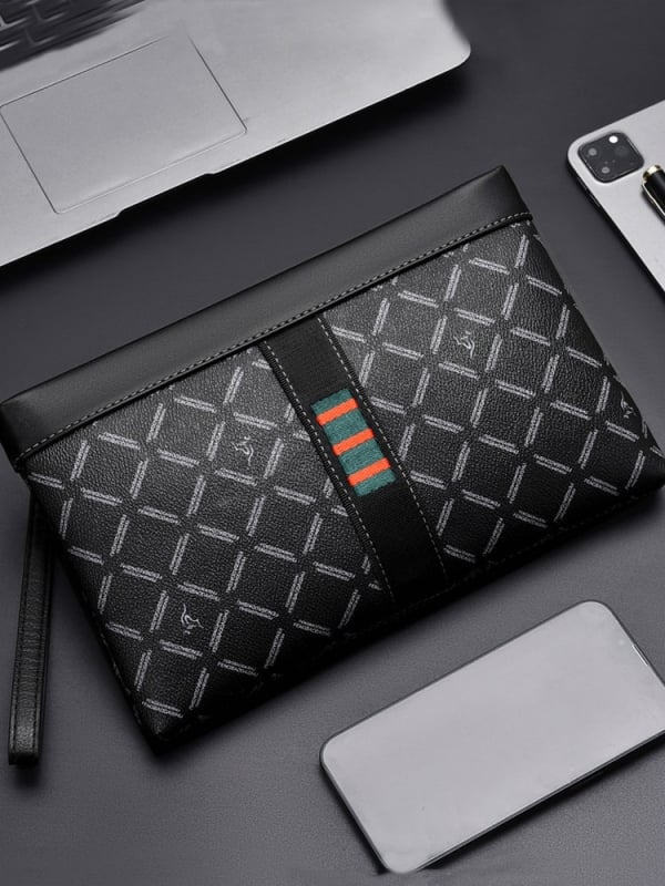 Geantă clutch pentru bărbați, stil plic, PVC, model geometric, pentru afaceri, compatibilă cu laptop de 8 inci