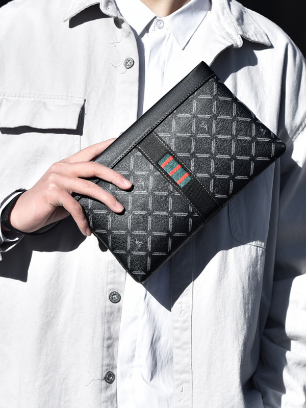 Geantă clutch pentru bărbați, stil plic, PVC, model geometric, pentru afaceri, compatibilă cu laptop de 8 inci
