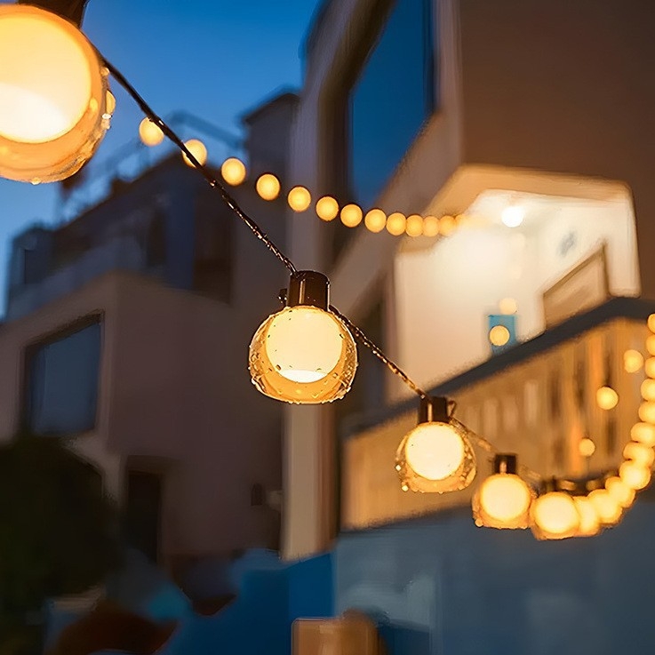 LED solarne lampe s crnim kućištem, kuglaste LED lampice za vanjsku upotrebu, vodootporne dekoracije dvorišta i kampiranja