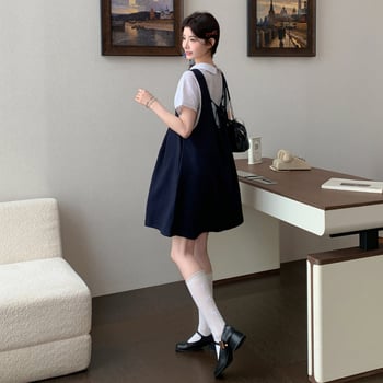 Set trudničke ljetne haljine – korejski stil, opušteni kratki rukav i haljina na trakice, dvodijelni set