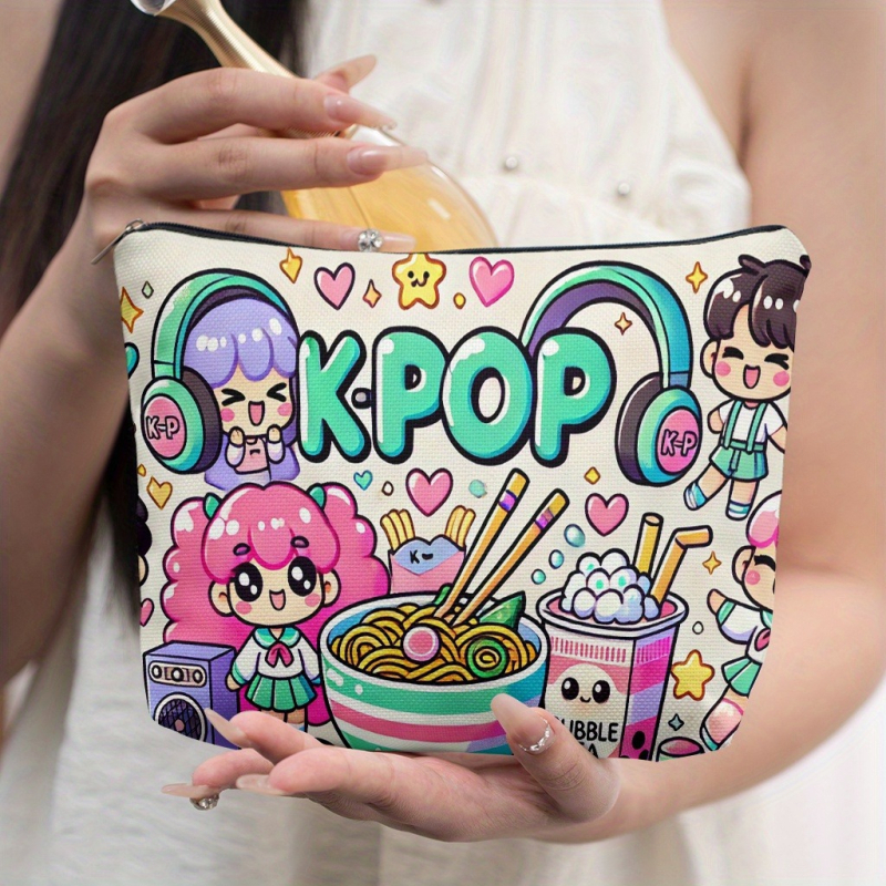 Kozmetička torbica sa šarenom K-pop ilustracijom, lagana i sklopiva, putna neseser za kozmetiku, zatvarač