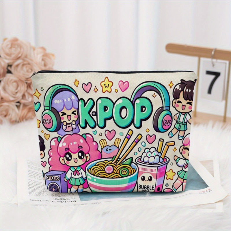 Kozmetička torbica sa šarenom K-pop ilustracijom, lagana i sklopiva, putna neseser za kozmetiku, zatvarač