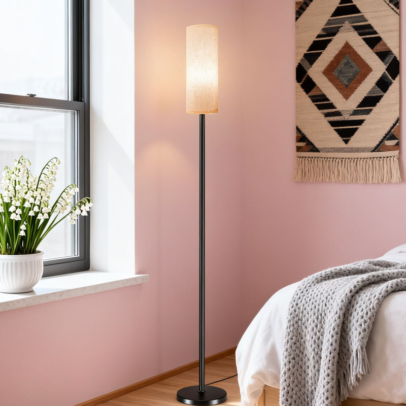LED podna svjetiljka s abažurom od lana, skandinavski minimalistički stil, metalno postolje od željeza, pogodno za dnevni boravak i spavaću sobu, atmosfersko svjetlo