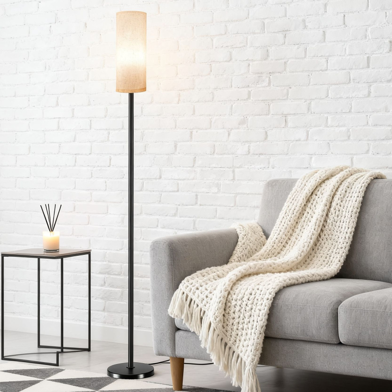 LED podna svjetiljka s abažurom od lana, skandinavski minimalistički stil, metalno postolje od željeza, pogodno za dnevni boravak i spavaću sobu, atmosfersko svjetlo