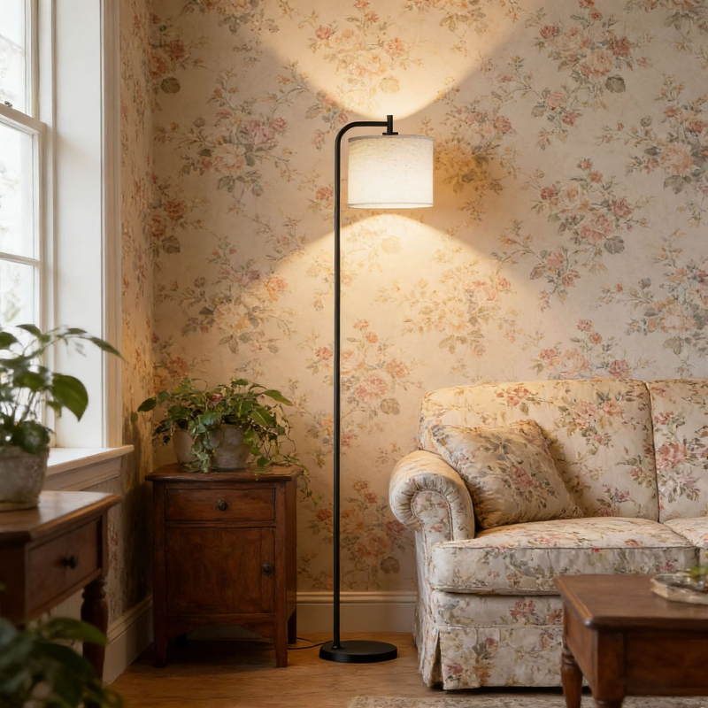 LED podna svjetiljka s lanenim abažurom, jednostavan dizajn za spavaću sobu i dnevnu sobu, svjetiljka za čitanje