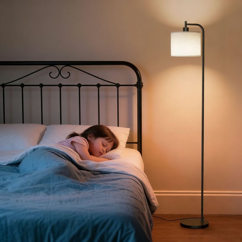 LED podna svjetiljka s lanenim abažurom, jednostavan dizajn za spavaću sobu i dnevnu sobu, svjetiljka za čitanje