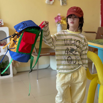 Školska torba u korejskom stilu s vezom i kontrastnim bojama, velika kapaciteta, svakodnevna unisex torba za osnovnoškolce, putna torba za djecu