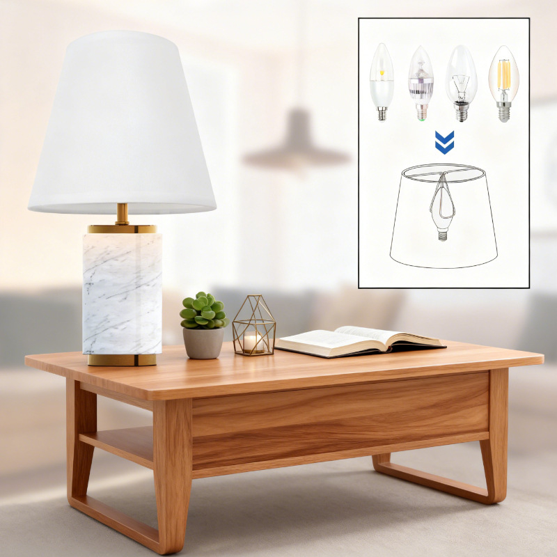 Bijeli i bež platneni sjenilo sa klipom za stolnu i stropnu lampu, 90×130×140 mm