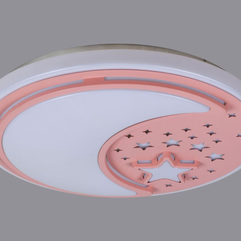 Lampa za dnevni boravak s zaštitom očiju, pravokutni glavna svjetiljka, moderni minimalistički dizajn, ružičasti abažur sa zvijezdama i mjesecom