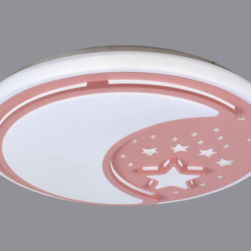 Lampa za dnevni boravak s zaštitom očiju, pravokutni glavna svjetiljka, moderni minimalistički dizajn, ružičasti abažur sa zvijezdama i mjesecom