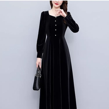 Francuski stil elegantna baršunasta haljina za jesen i zimu, ženska duga haljina s naglašenim strukom u Hepburn stilu, elegantna vintage večernja haljina.