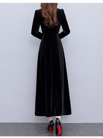 Francuski stil elegantna baršunasta haljina za jesen i zimu, ženska duga haljina s naglašenim strukom u Hepburn stilu, elegantna vintage večernja haljina.