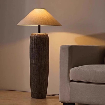 Designer állólámpa textil árnyékolóval Wabi-Sabi stílusban – retro dekor hotelokhoz és vendégházakhoz