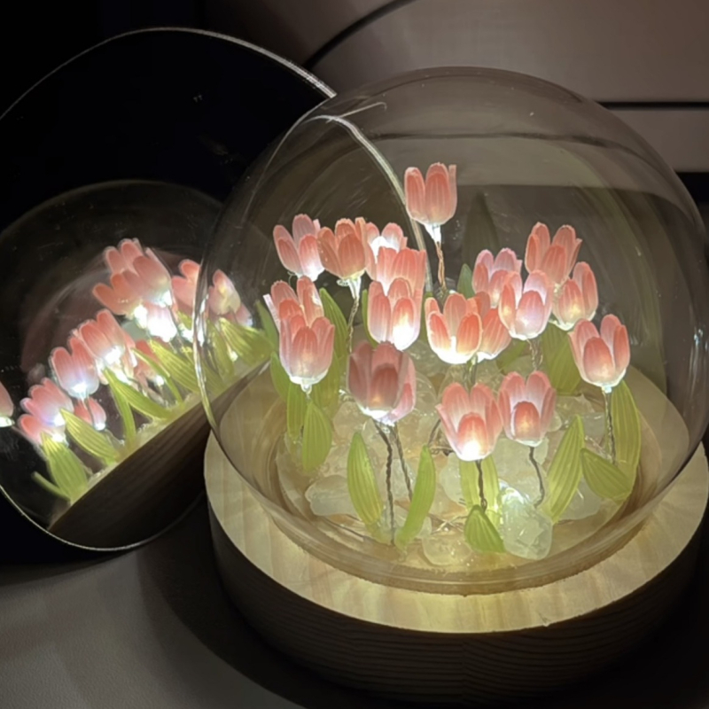 Stakleni abažur u obliku tulipana, noćna svjetiljka, ručna izrada, DIY materijali, stolna lampa s buketom, rasvjeta za atmosferu, moderni minimalistički stil
