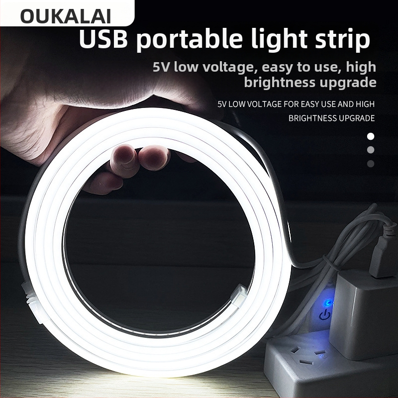 5V silikonski fleksibilni LED neonski trak s USB-om i kućištem za baterije, prekidač, za ogledalo za šminkanje, vodootporno ambijentalno linearno svjetlo