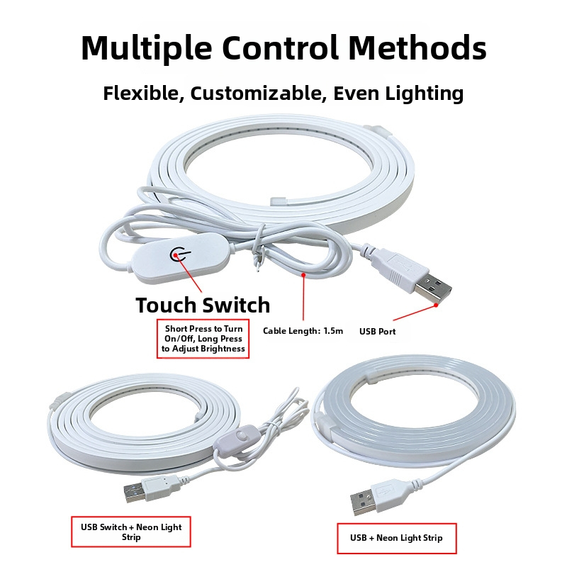 5V silikonski fleksibilni LED neonski trak s USB-om i kućištem za baterije, prekidač, za ogledalo za šminkanje, vodootporno ambijentalno linearno svjetlo
