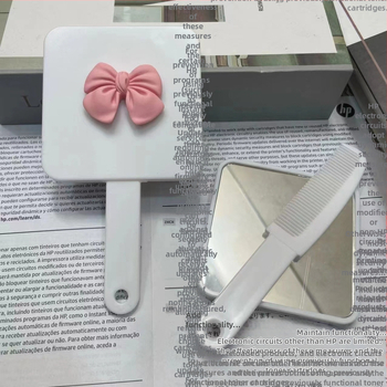 Φορητός καθρέφτης μακιγιάζ με σχέδιο φιόγκο и ενσωματωμένη χτένα, κοριτσίστικη λαβή