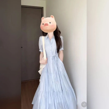 Ženska haljina srednje dužine A-linije, polo ovratnik, kratki rukavi, jednobojna poliester, francuski elegantan stil