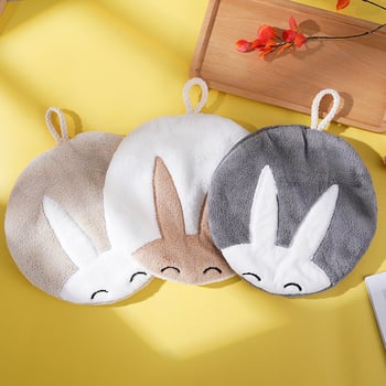 Gyerekeknek készült kéztörlő rajzolt nyuszival, akasztós kivitel, korall fleece, vastag, nedvességfelvevő, bolyhosodásmentes
