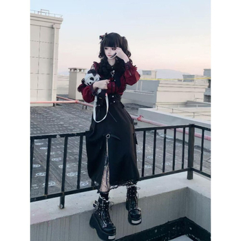 Ženski dvodijelni Lolita set: bluza s čipkom u japanskom stilu i suknja s visokim strukom